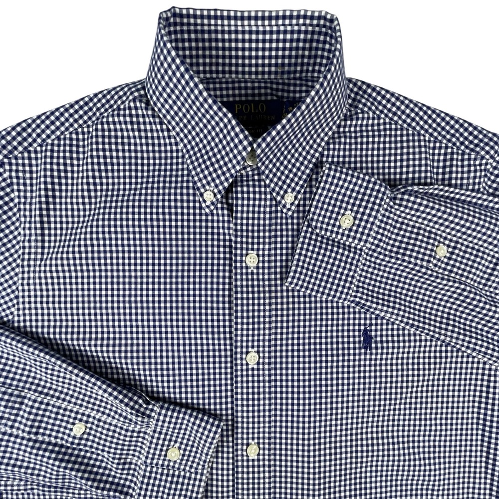 Polo Ralph Lauren Button Down Mens S Blue Gingham Classic Fit Long Sleeve Shirt